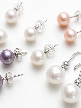 New Artisan White Pearl Stud Earrings 9mm Round Luxury Classic Elegant